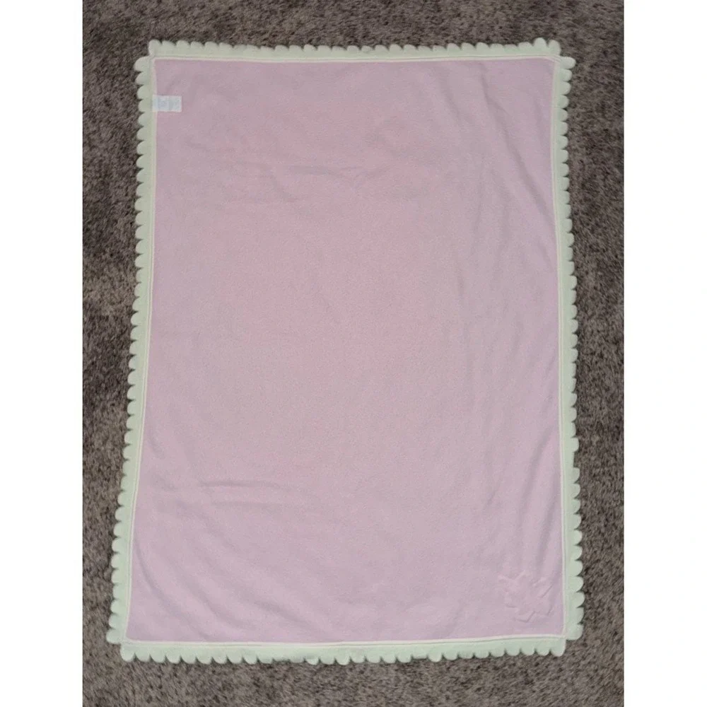 Carter's Baby Pink Blanket Green‎ Scalloped Trim Purple Flower Rare
